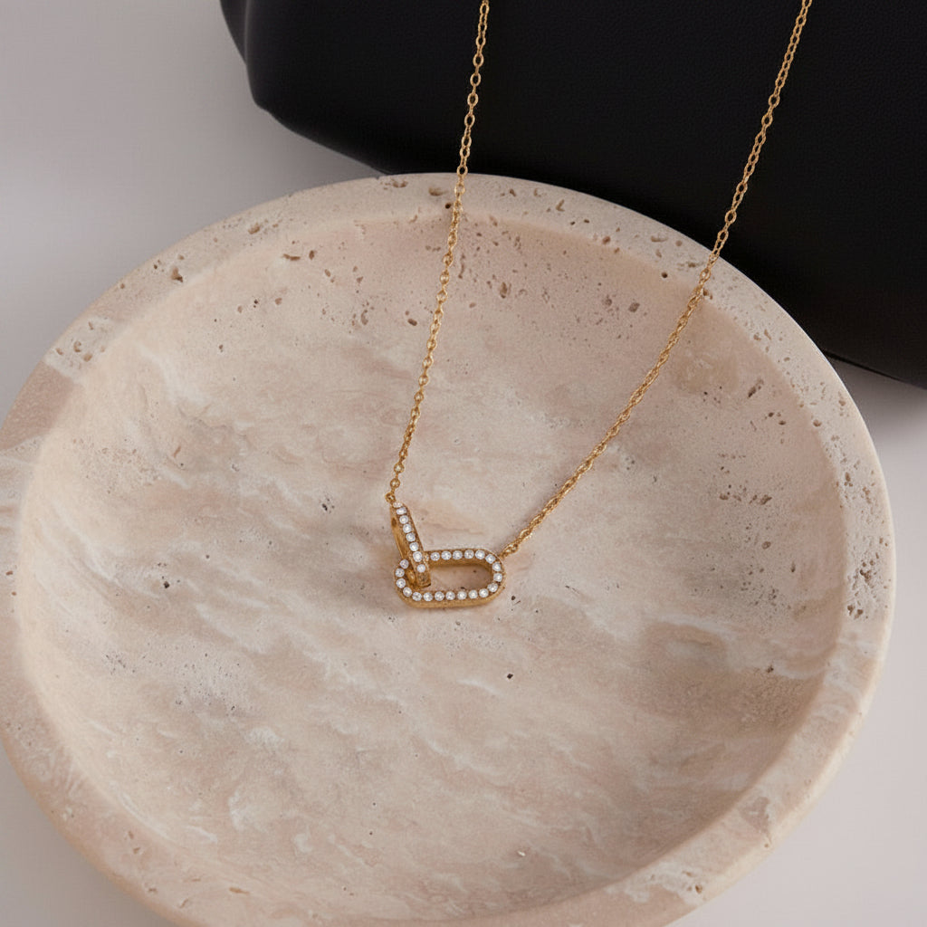 Interlocking Heart Necklace with Sparkling CZ Crystals | Gold Plated Romantic Jewelry Gift for Women