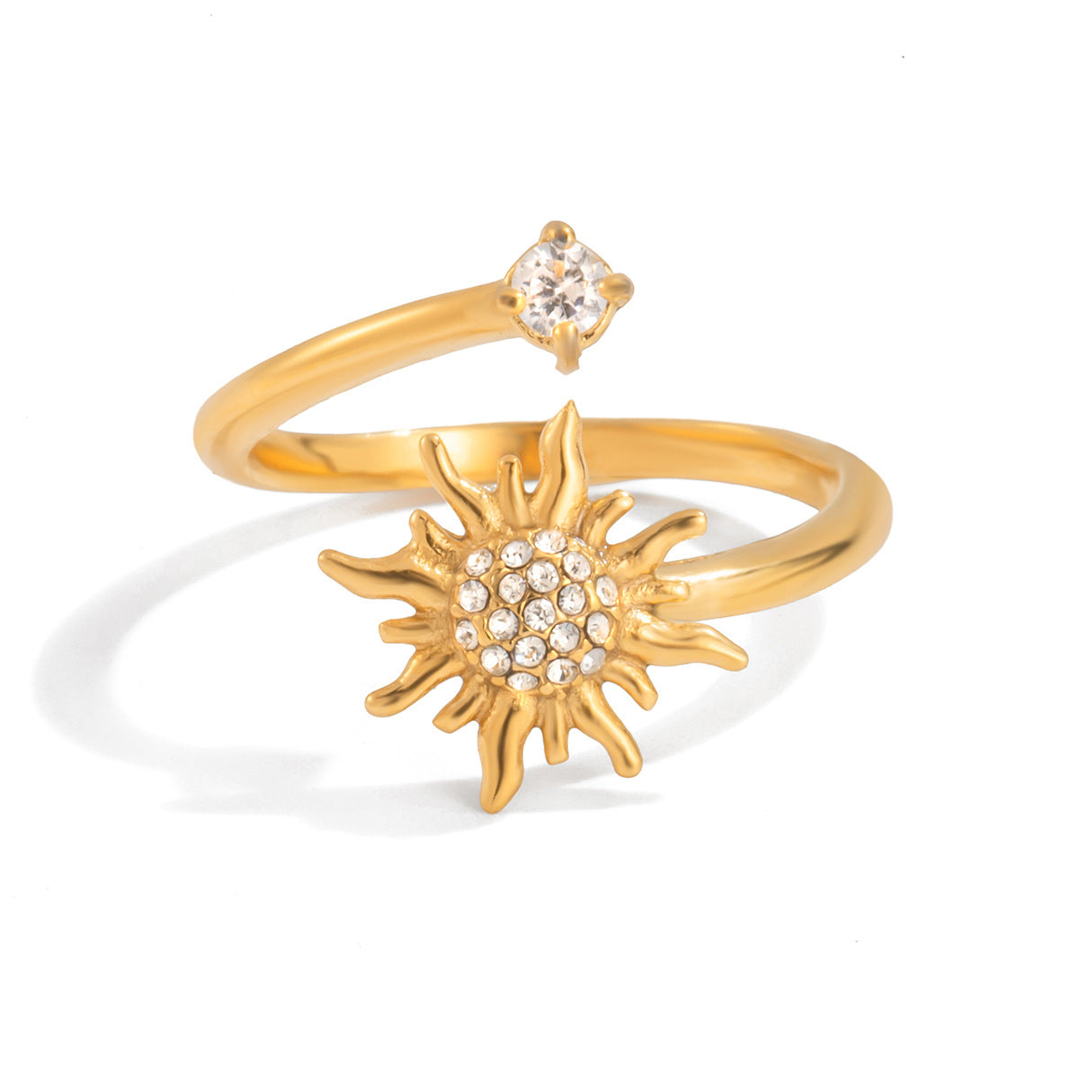 Sunburst & Solitaire Gold Ring Set – Stackable Statement Rings for Women
