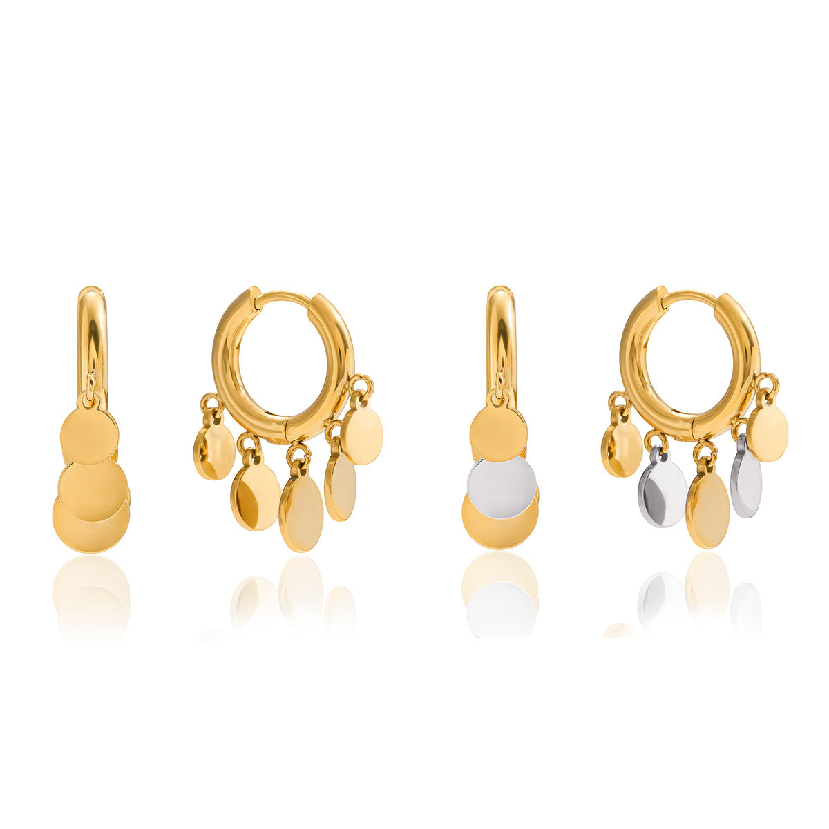 Dangling Disc Hoop Earrings - Gold-Tone Fashion Jewelry