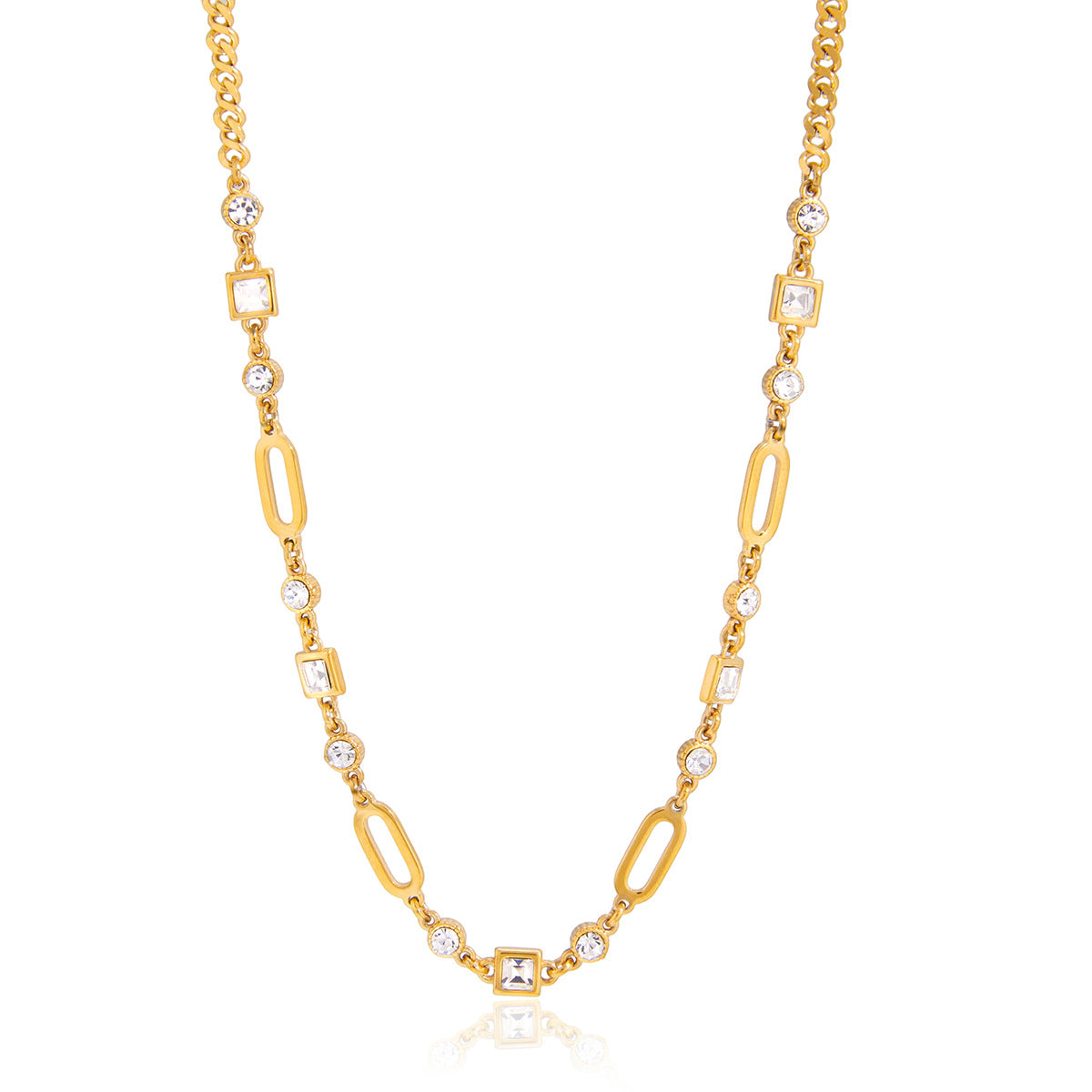 Layered Choker Necklace with Cubic Zirconia - Dangling Chain Jewelry for Women