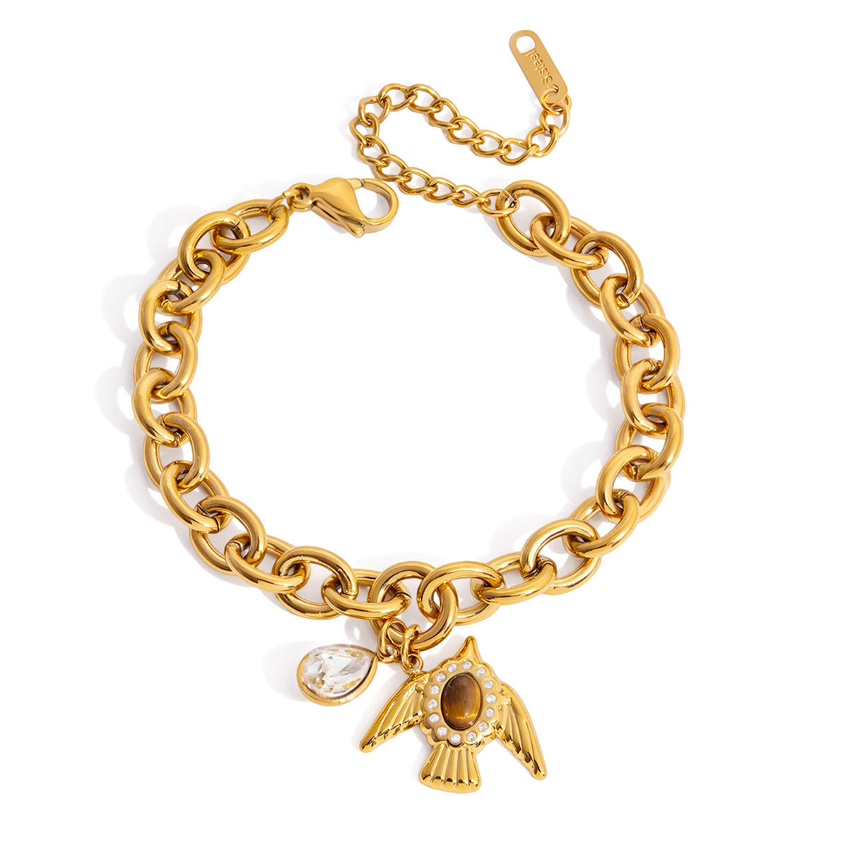 Gold Owl Charm Bracelet – Vintage Chain with Enamel & Crystal Details