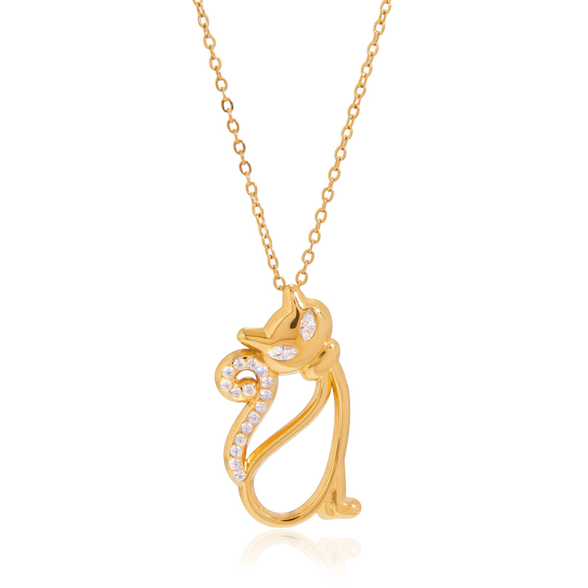 Elegant Cat - shaped Pendant Necklace with Zircon
