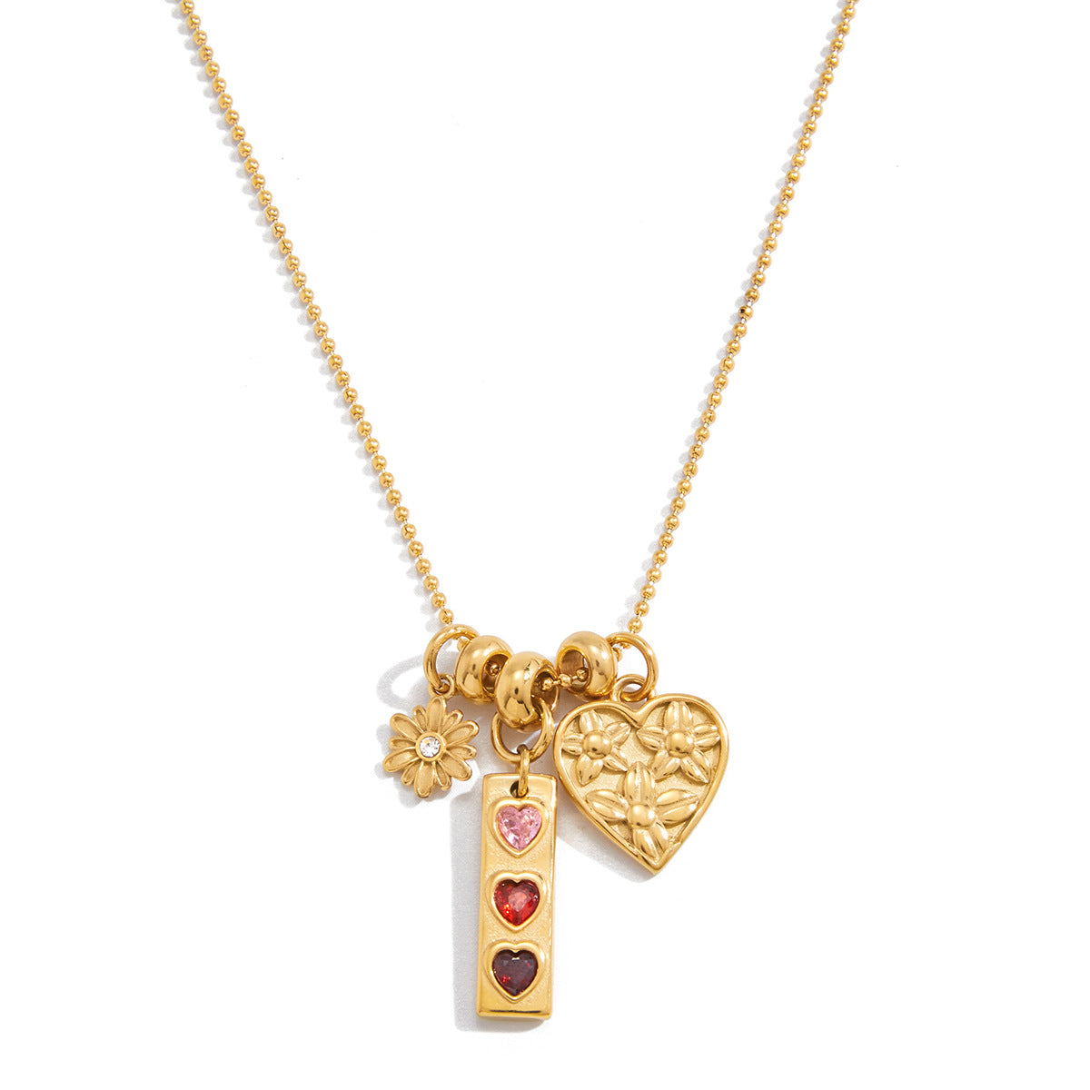 Gold - Plated Multicharm Necklace with Heart and Butterfly Charms