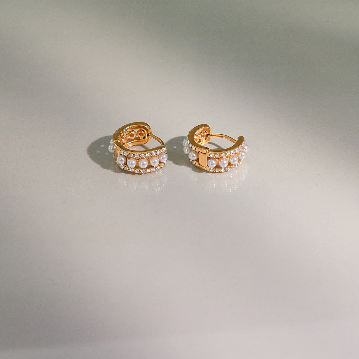 Elegant Gold - Plated Hoop Earrings with Pearls and Crystals