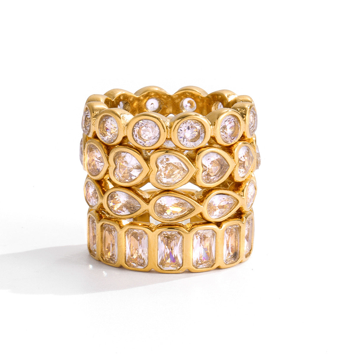 18K Gold Plated Eternity Ring – Rectangular Cut Cubic Zirconia Wedding Band for Women
