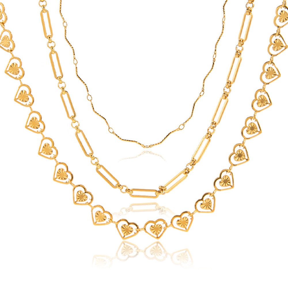 Dazzling Gold - Plated Heart - Shaped Pendant Necklace with Crystals