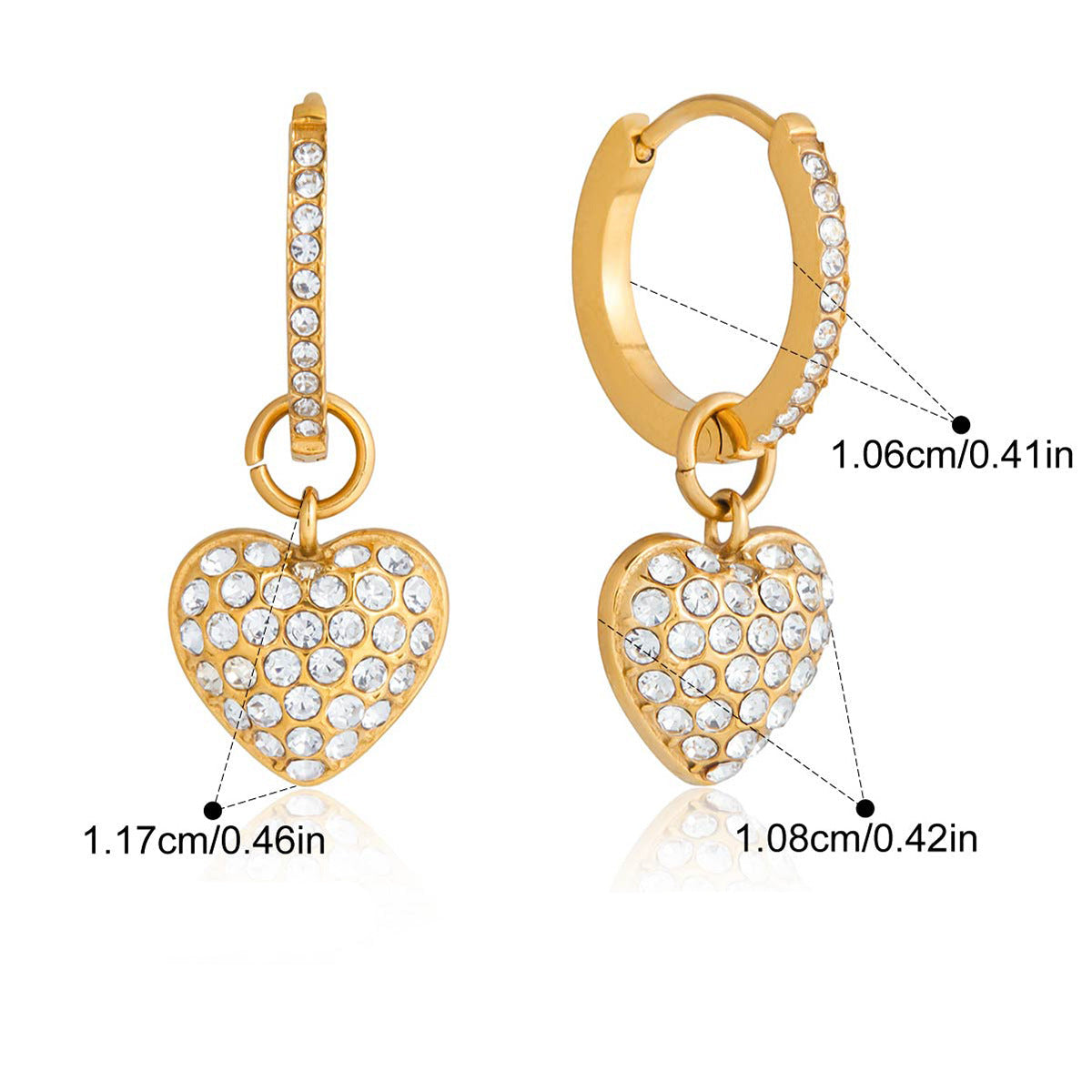 Gold CZ Heart Drop Hoop Earrings – Sparkling Heart Charm Earrings