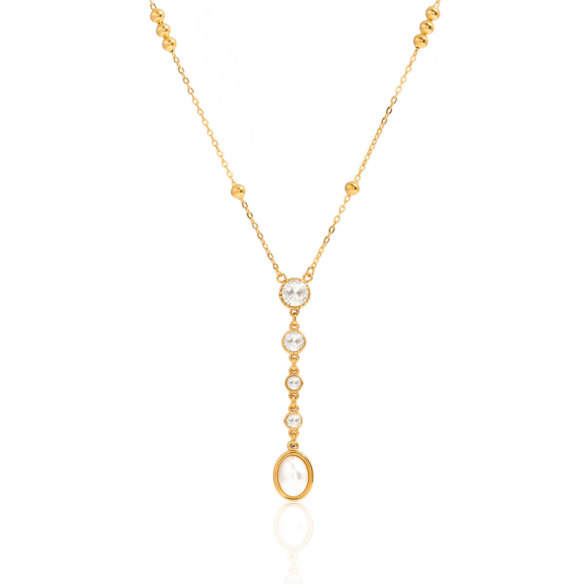 Elegant Gold - tone Y - shaped Necklace with Pearl and Crystal Drop