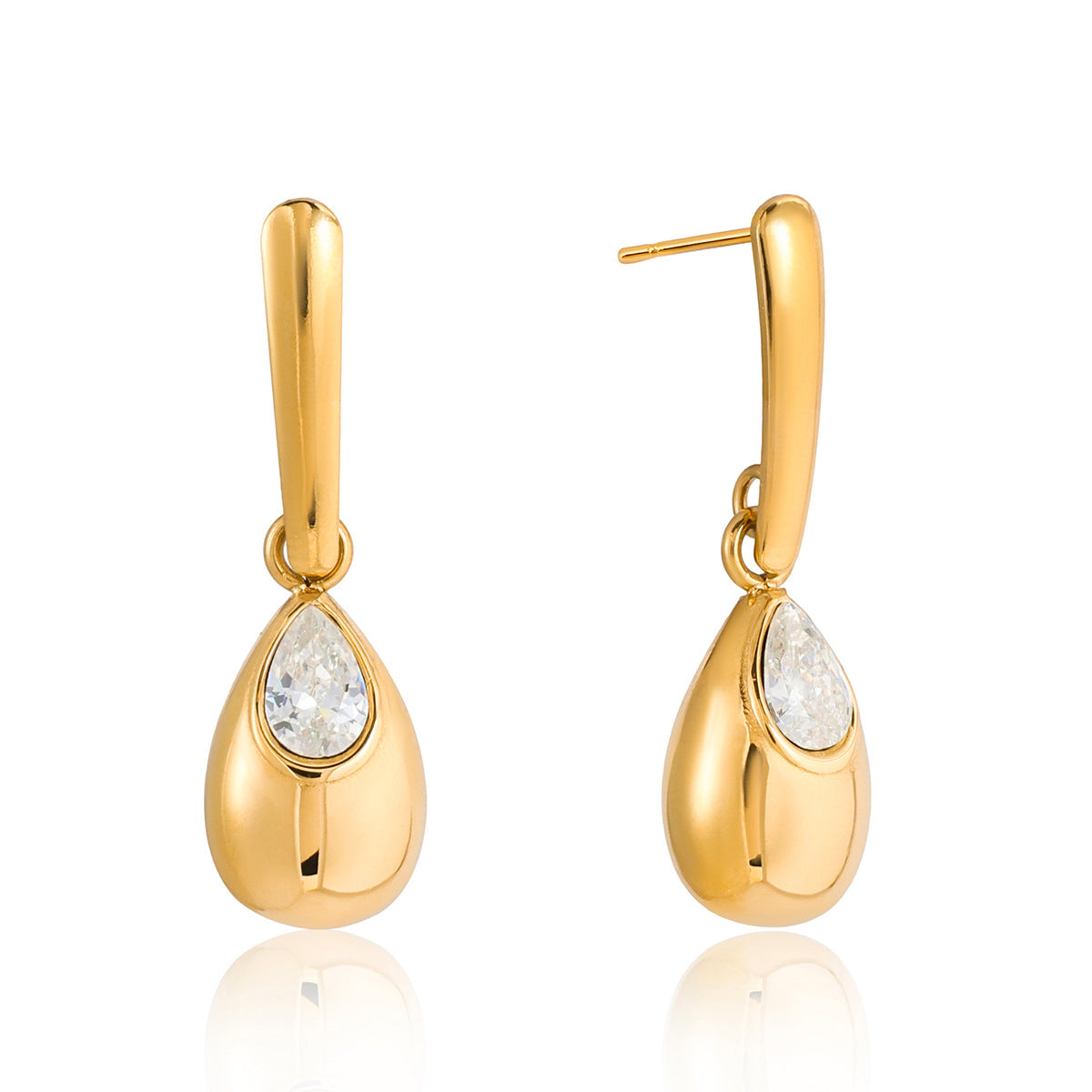 Stainless Steel Waterdrop Zirconia Earrings