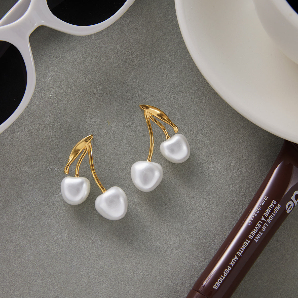 Stainless Steel Cherry Pearl Stud Earrings