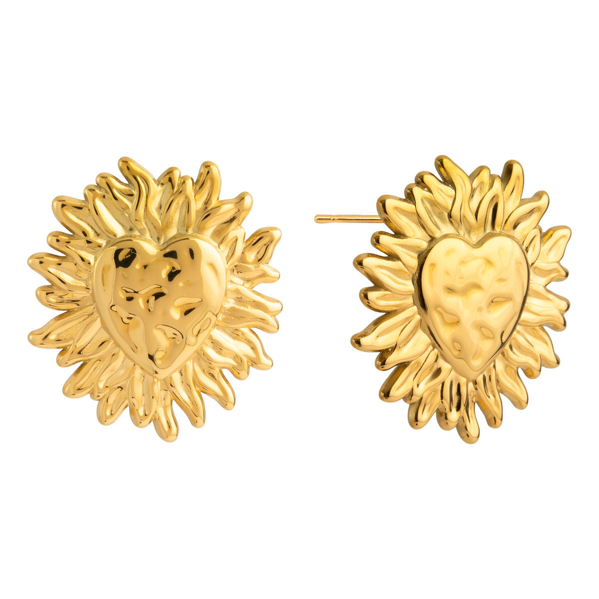 Golden Sun - heart Shaped Stud Earrings