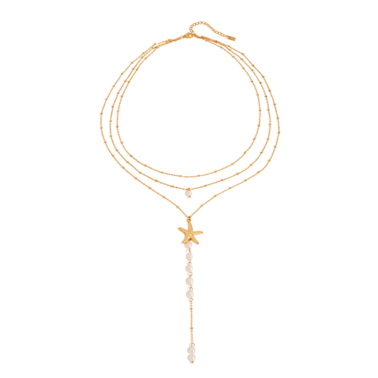 Gold necklace with starfish pendant on a white background