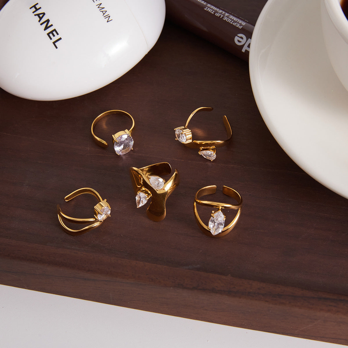 Gold-Tone Stackable Ring Set – Twisted, Snake, Bow Designs with Crystal Accents