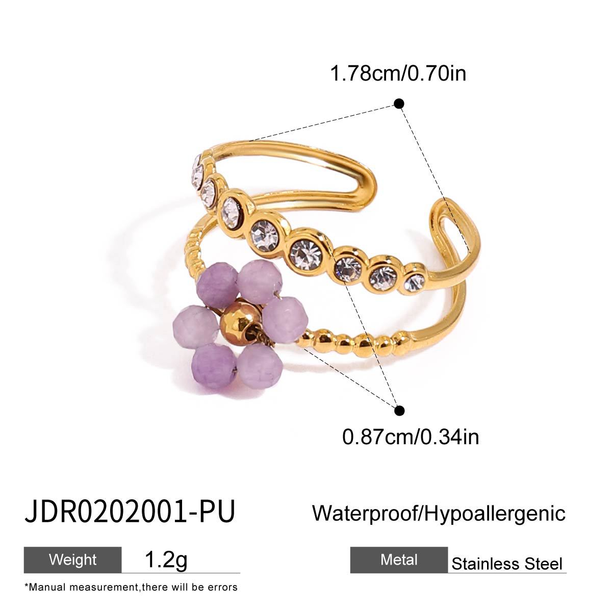 Stainless Steel Crystal Flower Ring