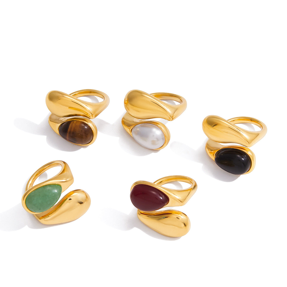 Asymmetric Two-Stone Ring – Green Jade, Mother-of-Pearl Ring for Women