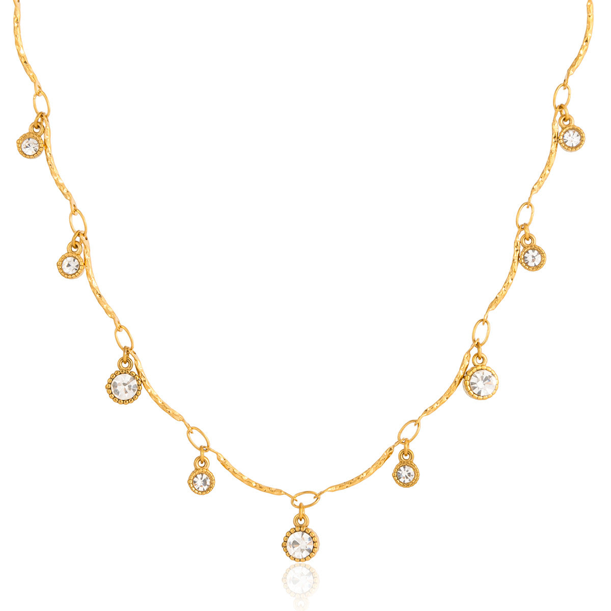 Multi - Layered Gold - Tone Necklace with CZ Pendants and Heart - Shaped Charm
