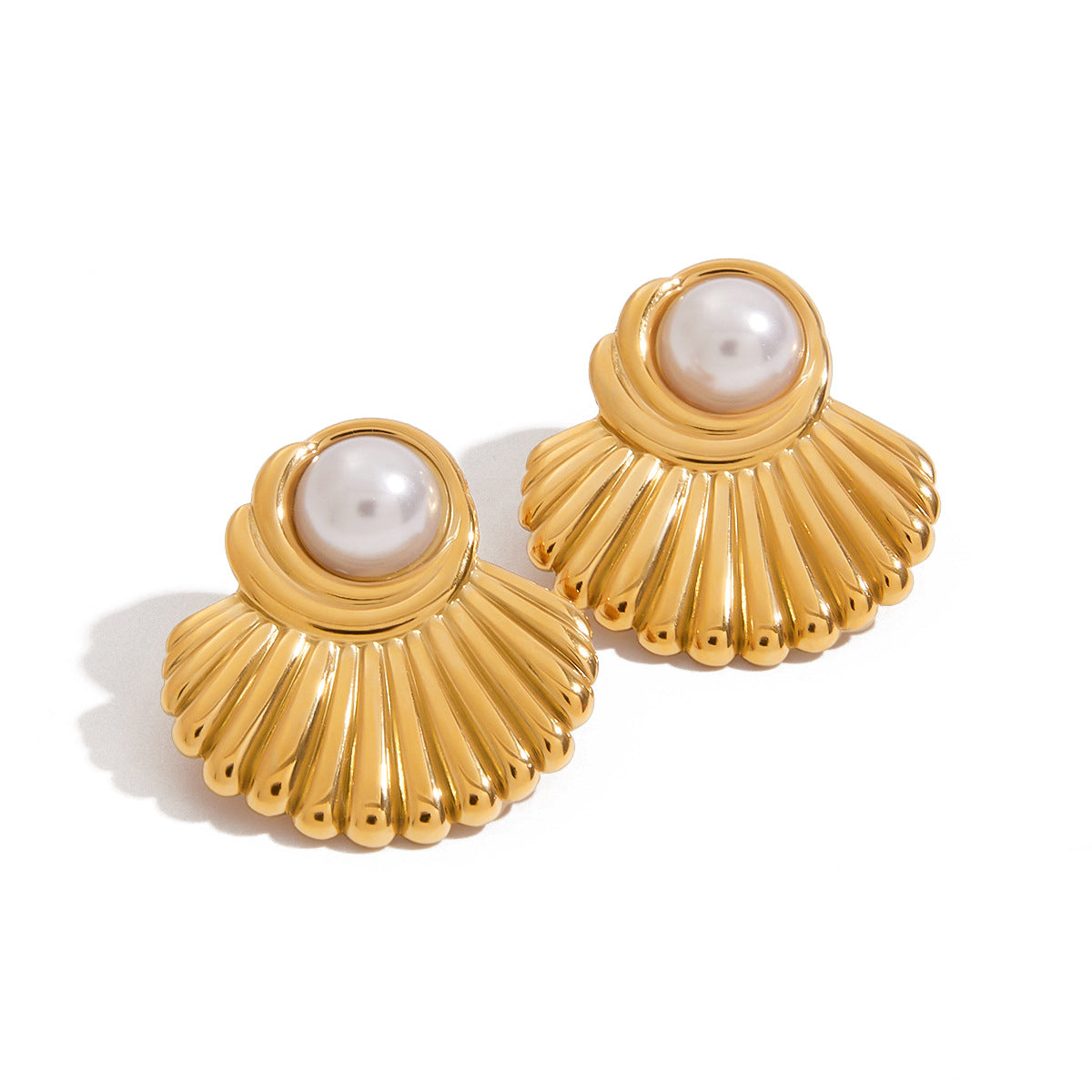 Stainless Steel Faux Pearl Stud Earrings