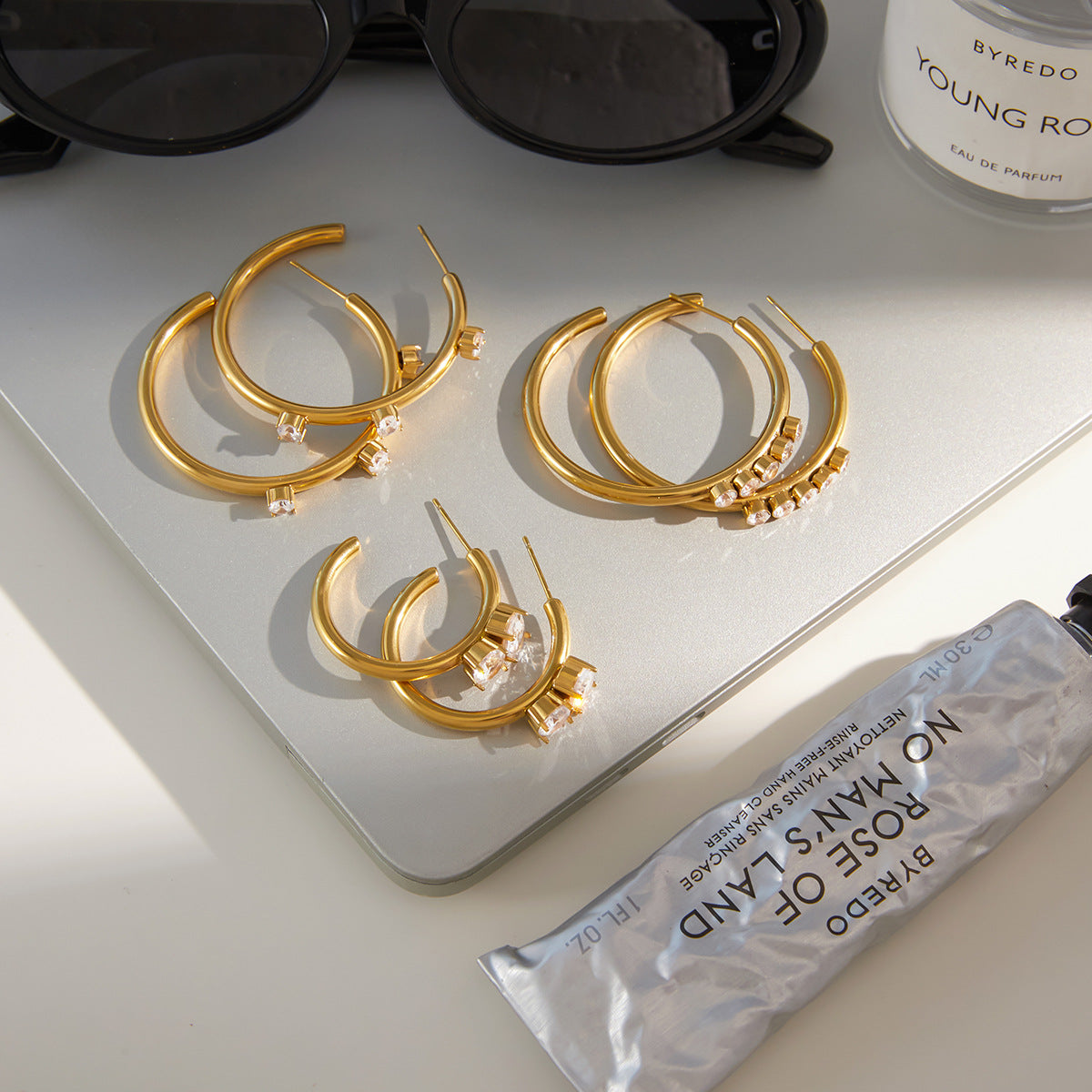 Stainless Steel Zirconia C-Hoop Earrings