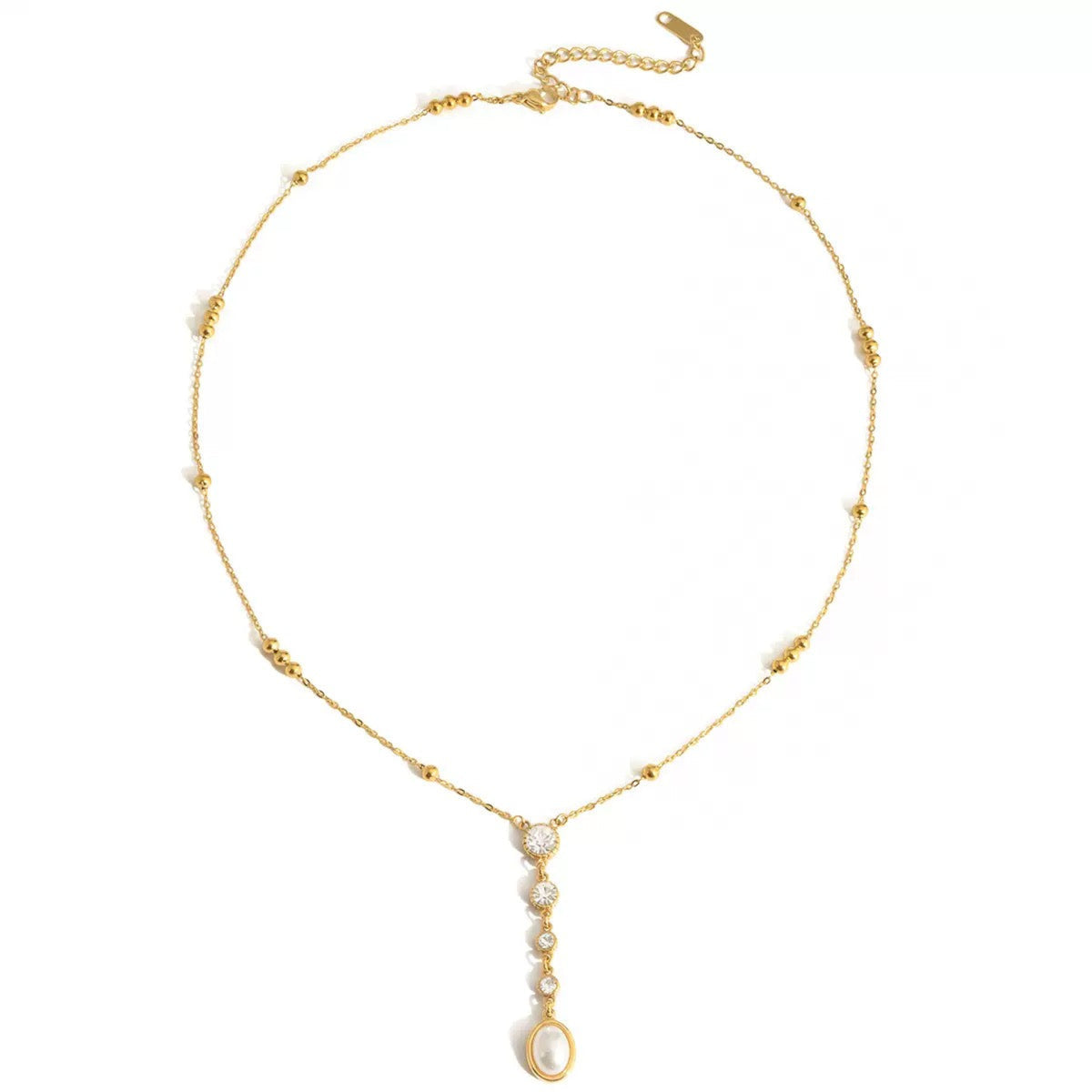 Gold necklace with a pendant on a white background