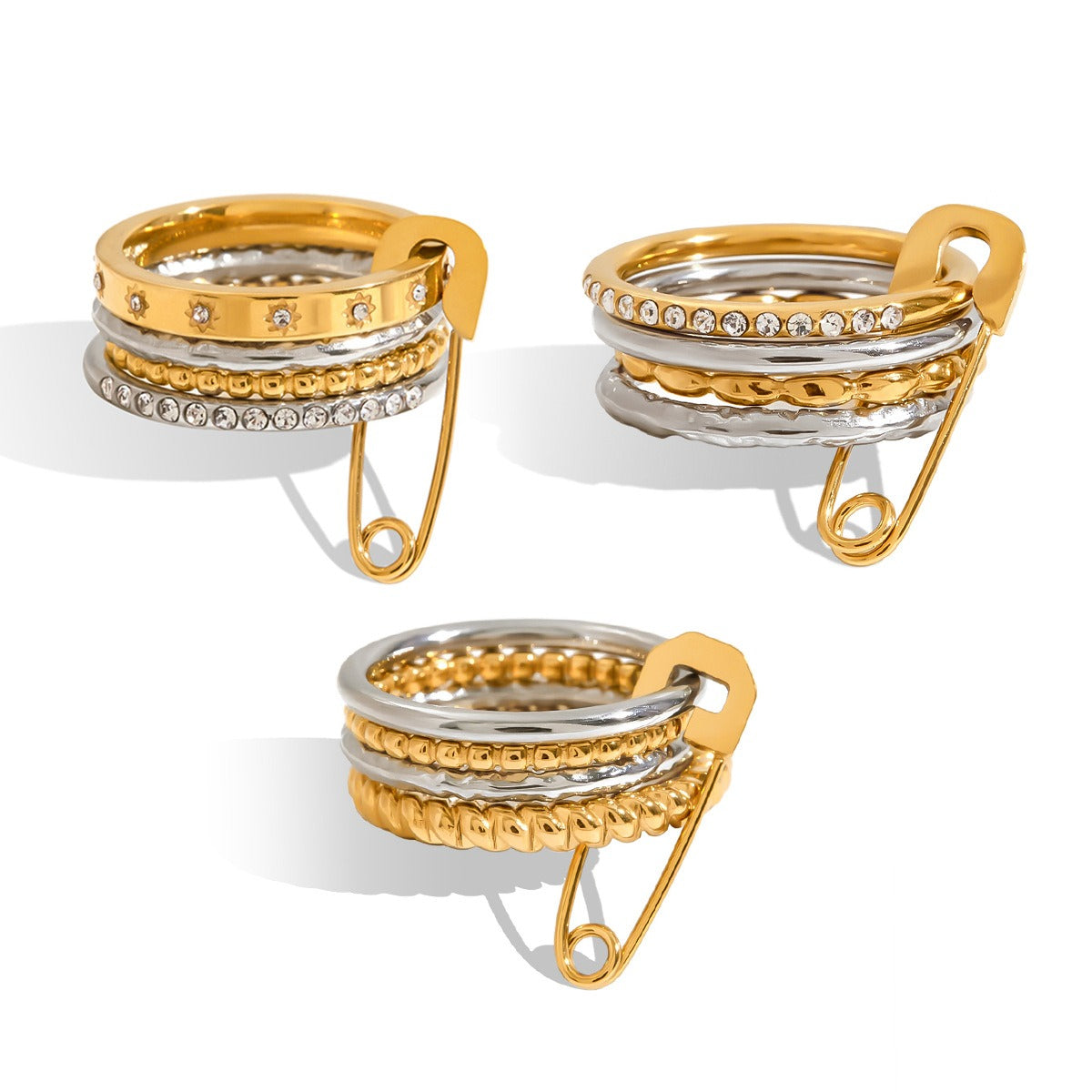 Safety Pin Stackable Rings – Gold, Silver & Rose Gold Tone Metal Rings for Women