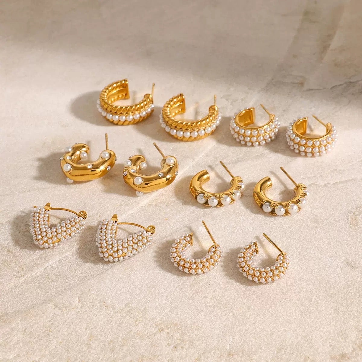 Gold - Pearl Studded Hoop Earrings
