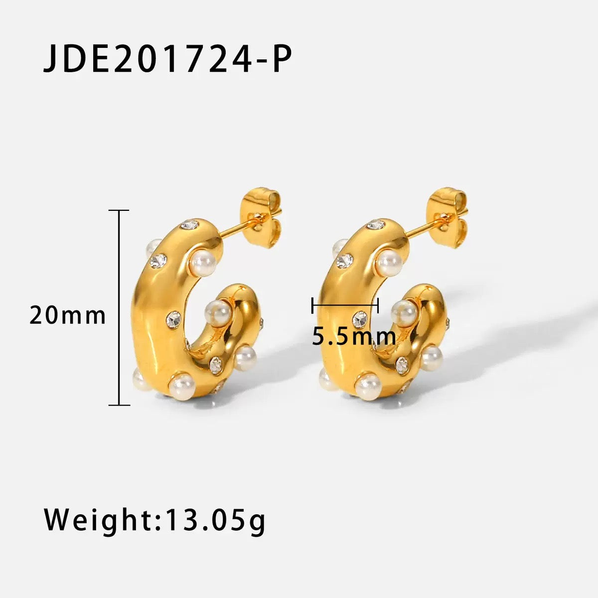 Gold - Pearl Studded Hoop Earrings
