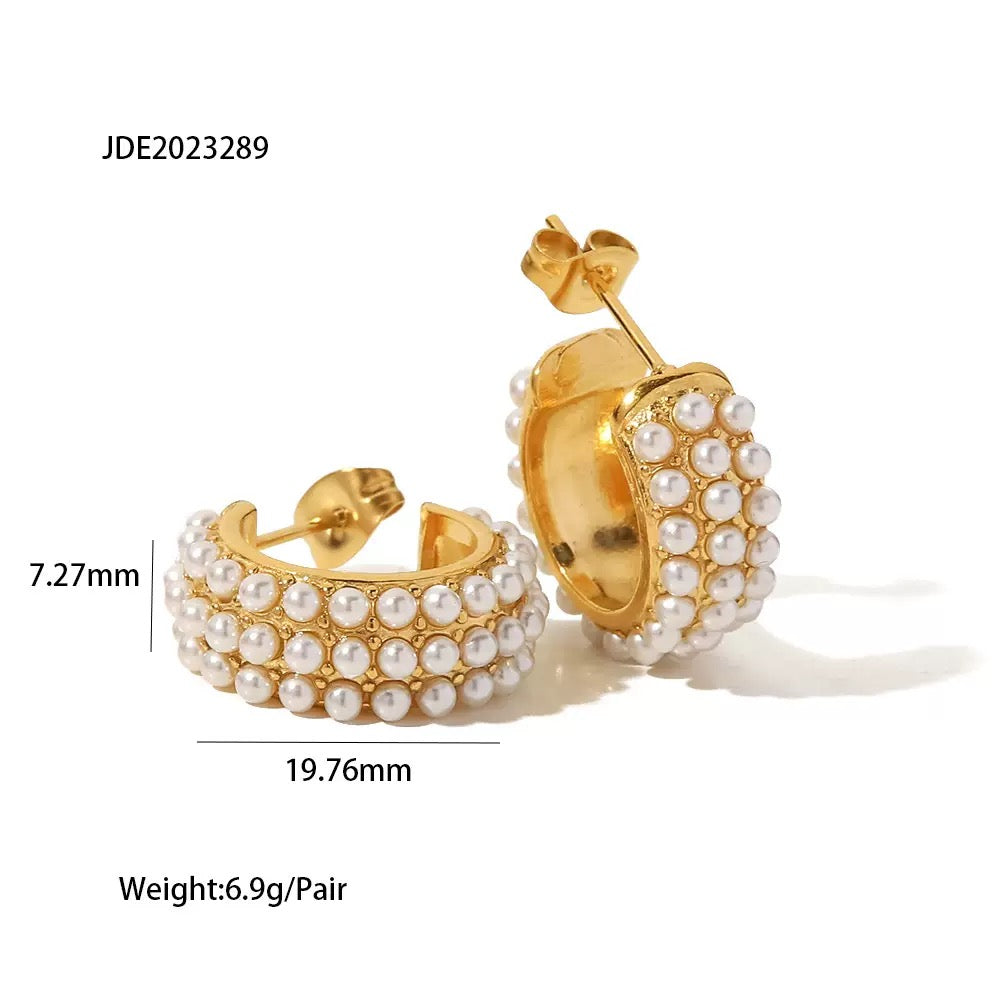 Gold - Pearl Studded Hoop Earrings