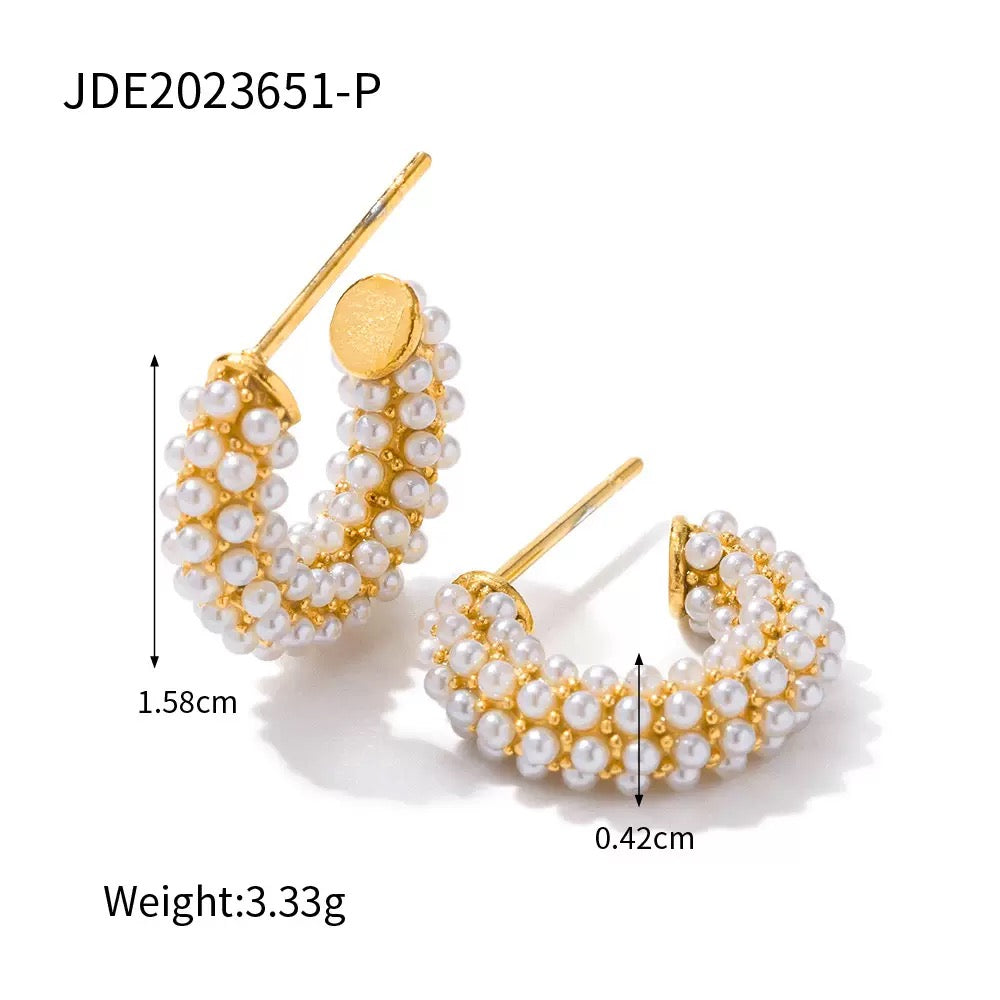 Gold - Pearl Studded Hoop Earrings