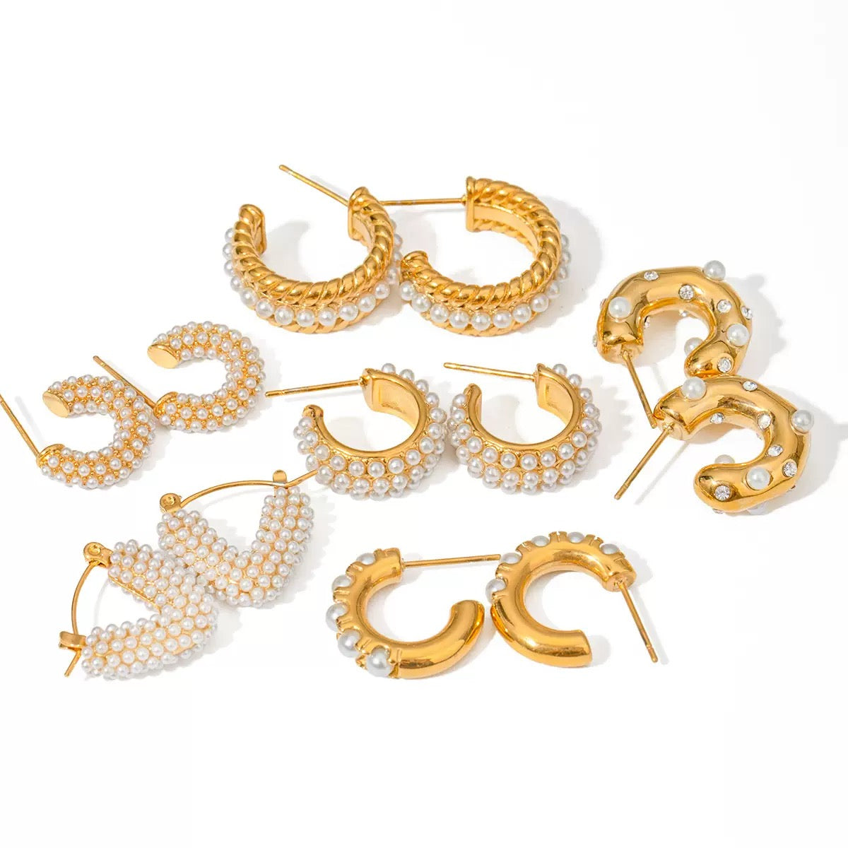 Gold - Pearl Studded Hoop Earrings