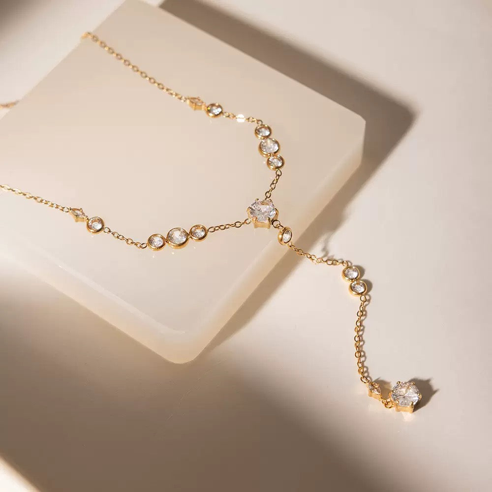 Gold Plated Cubic Zirconia Y-Necklace