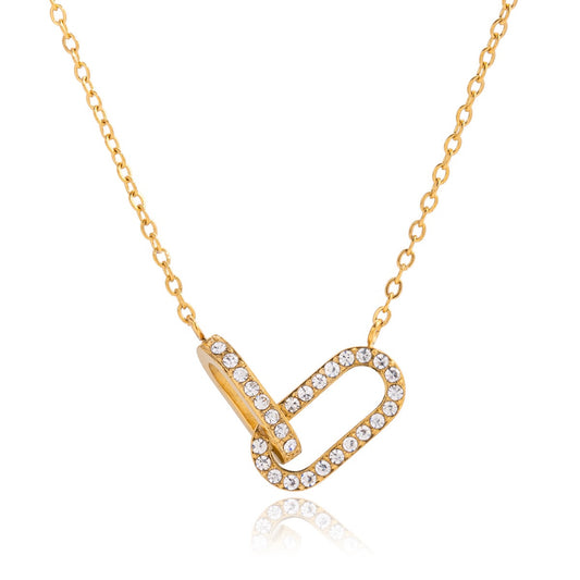 Interlocking Heart Necklace with Sparkling CZ Crystals | Gold Plated Romantic Jewelry Gift for Women