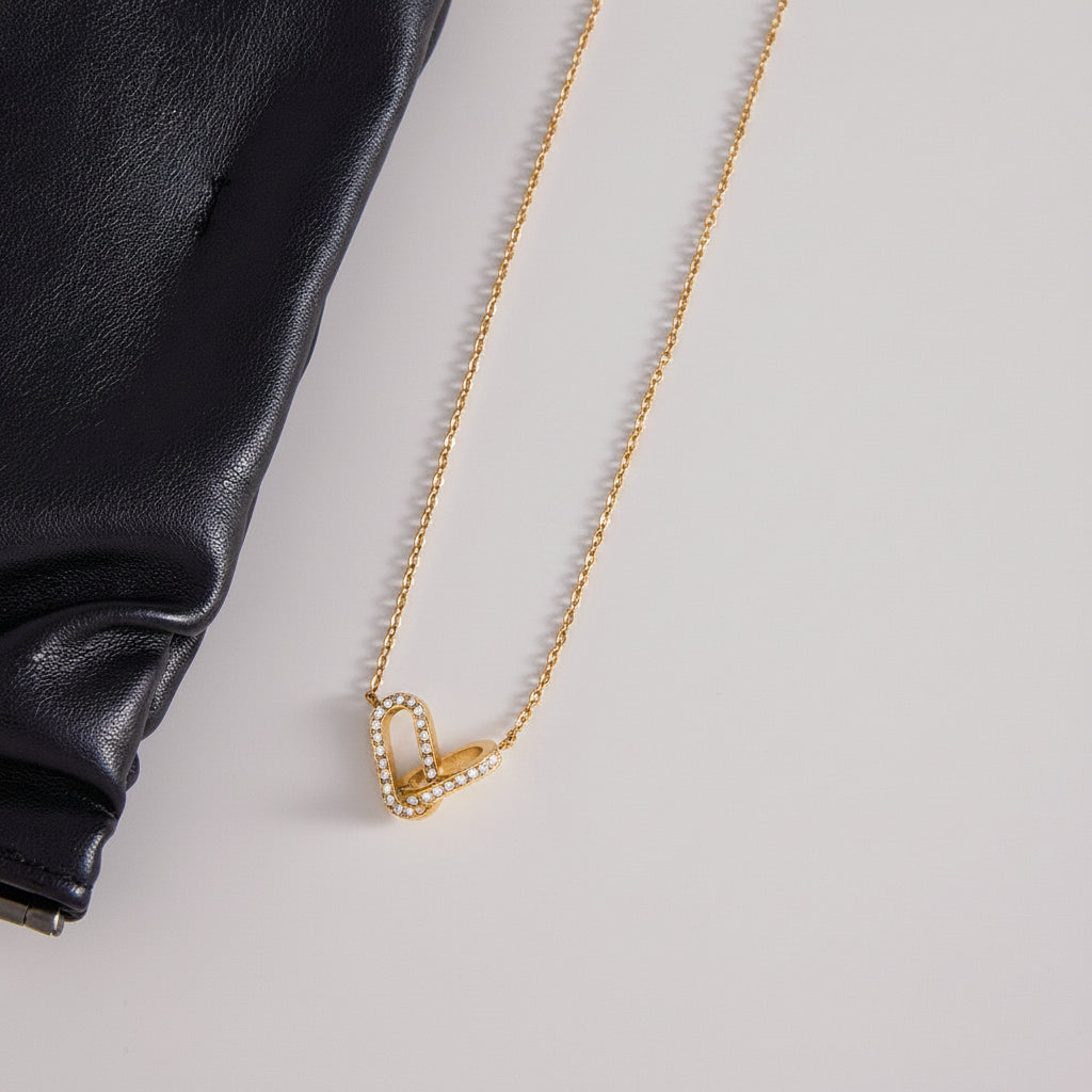 Interlocking Heart Necklace with Sparkling CZ Crystals | Gold Plated Romantic Jewelry Gift for Women