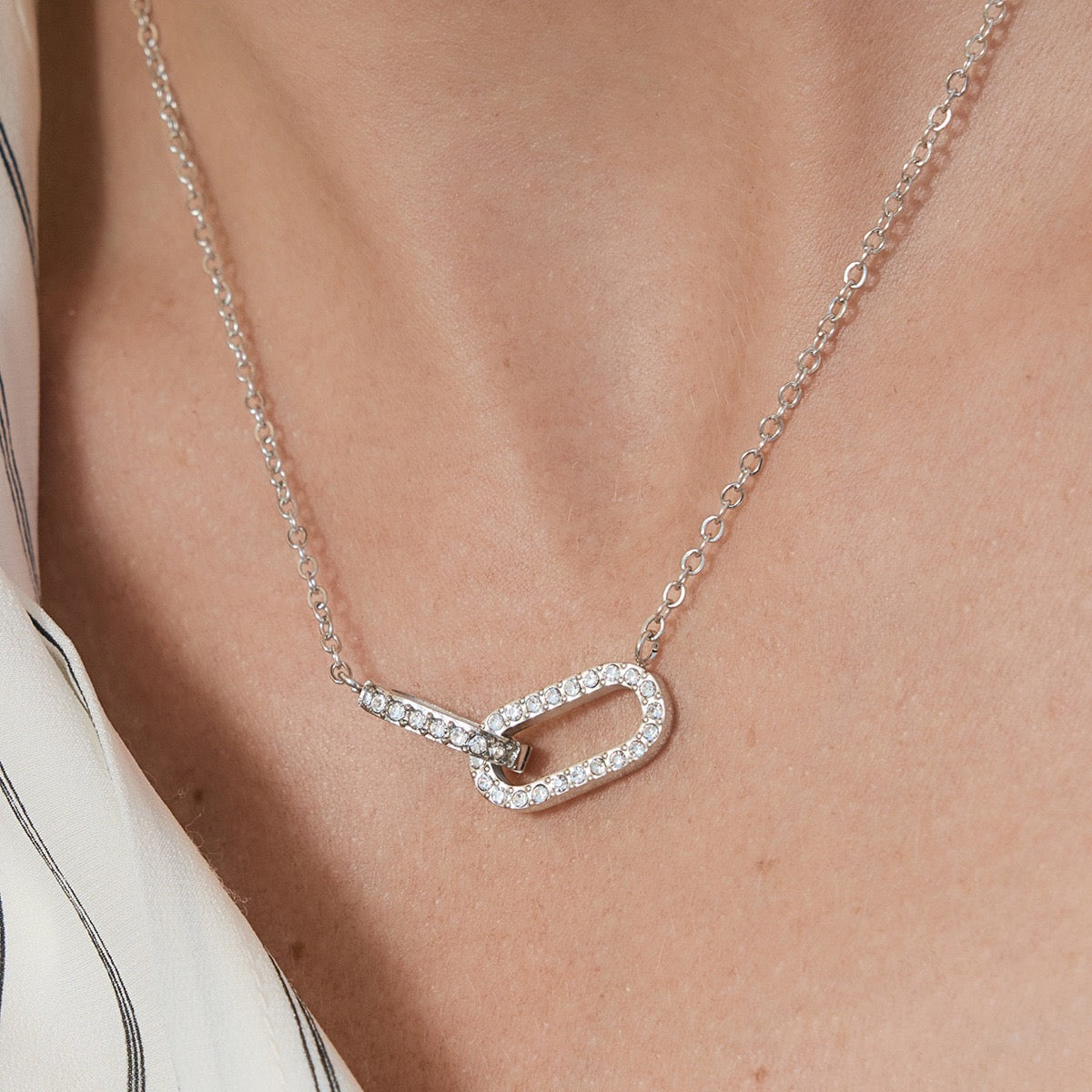 Interlocking Heart Necklace with Sparkling CZ Crystals | Gold Plated Romantic Jewelry Gift for Women