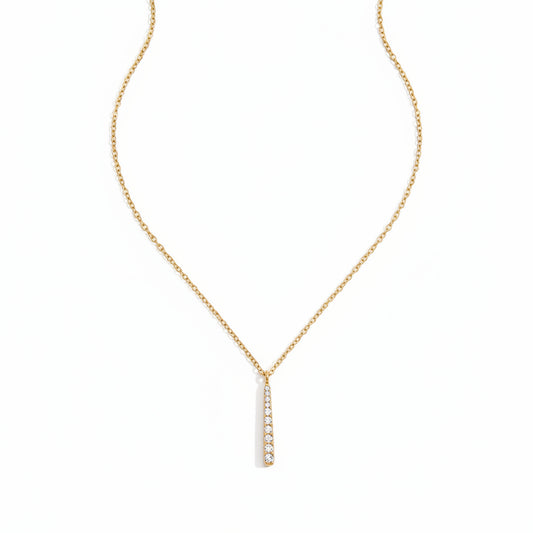 18K Gold Plated CZ Vertical Bar Necklace – Minimalist Dainty Layering Necklace for Women