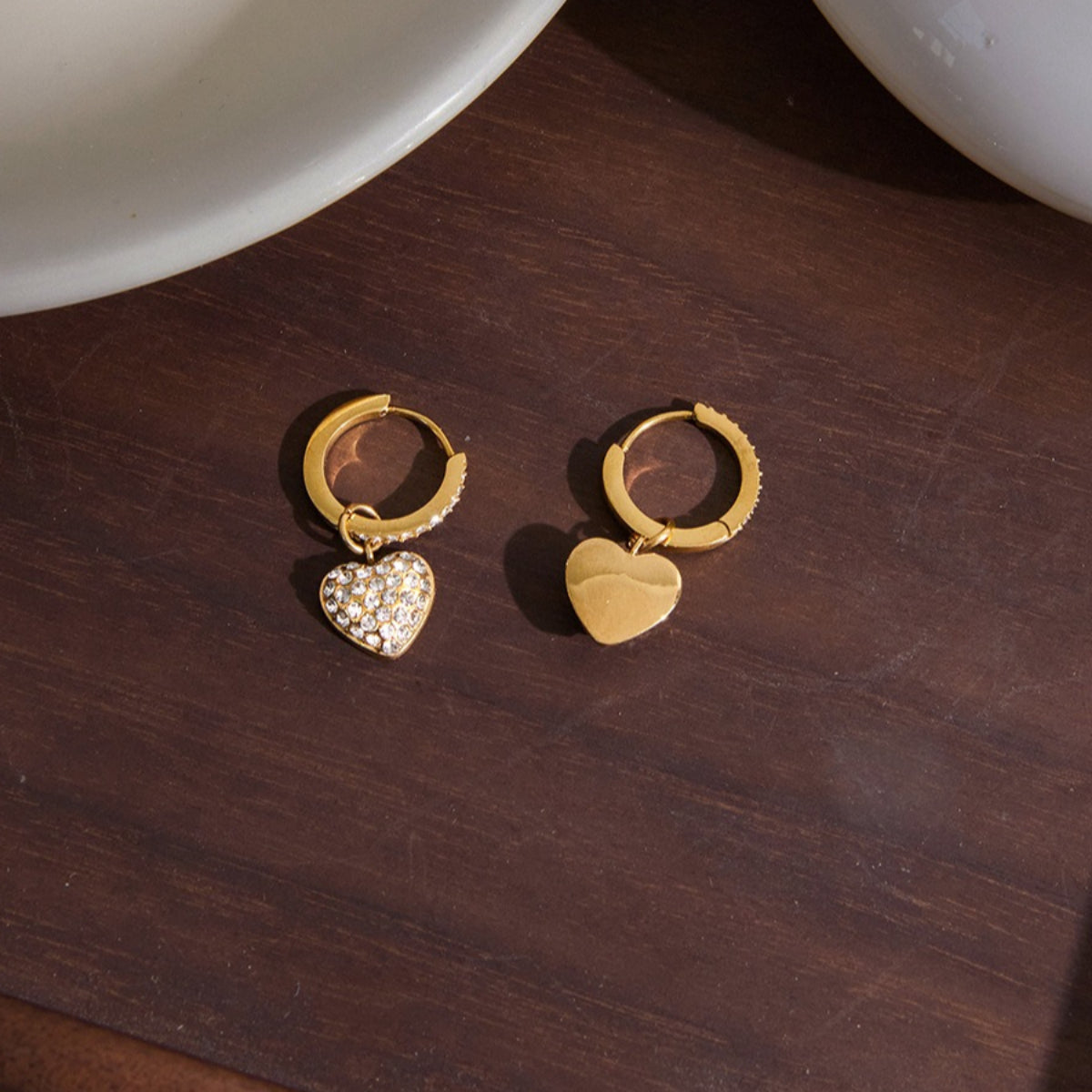 Stainless s Seel Heart-shaped Stud Earring with Cubic Zirconia