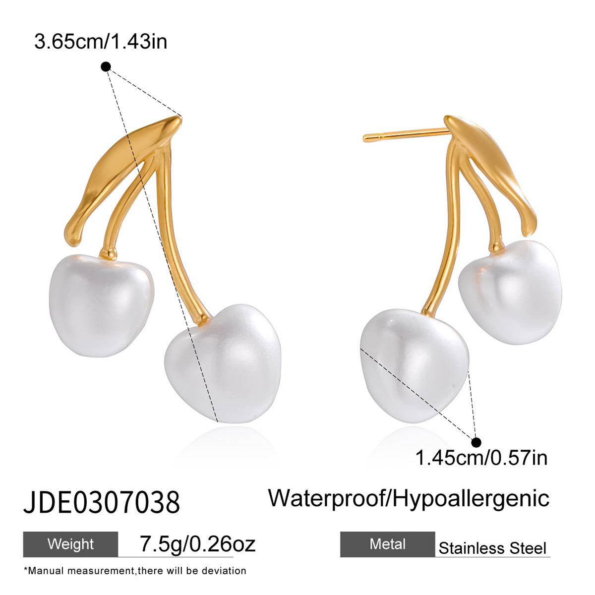 Stainless Steel Cherry Pearl Stud Earrings