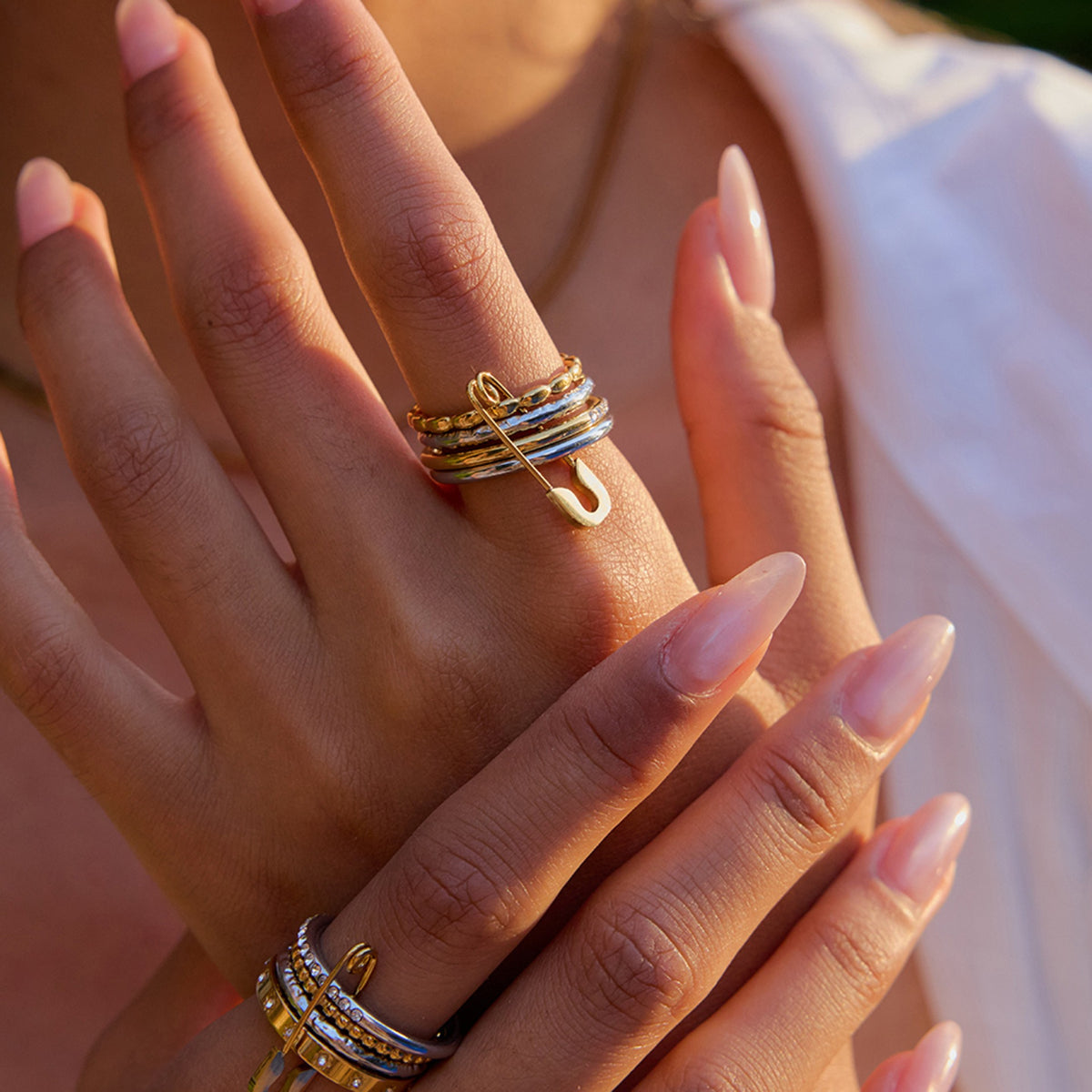 Safety Pin Stackable Rings – Gold, Silver & Rose Gold Tone Metal Rings for Women