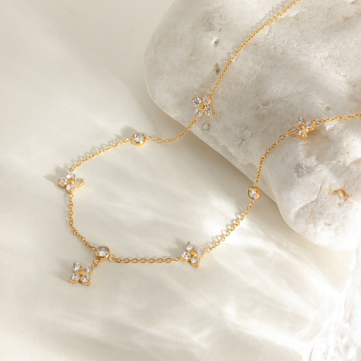18K Gold Plated Lucky Four-Leaf Clover Necklace with CZ