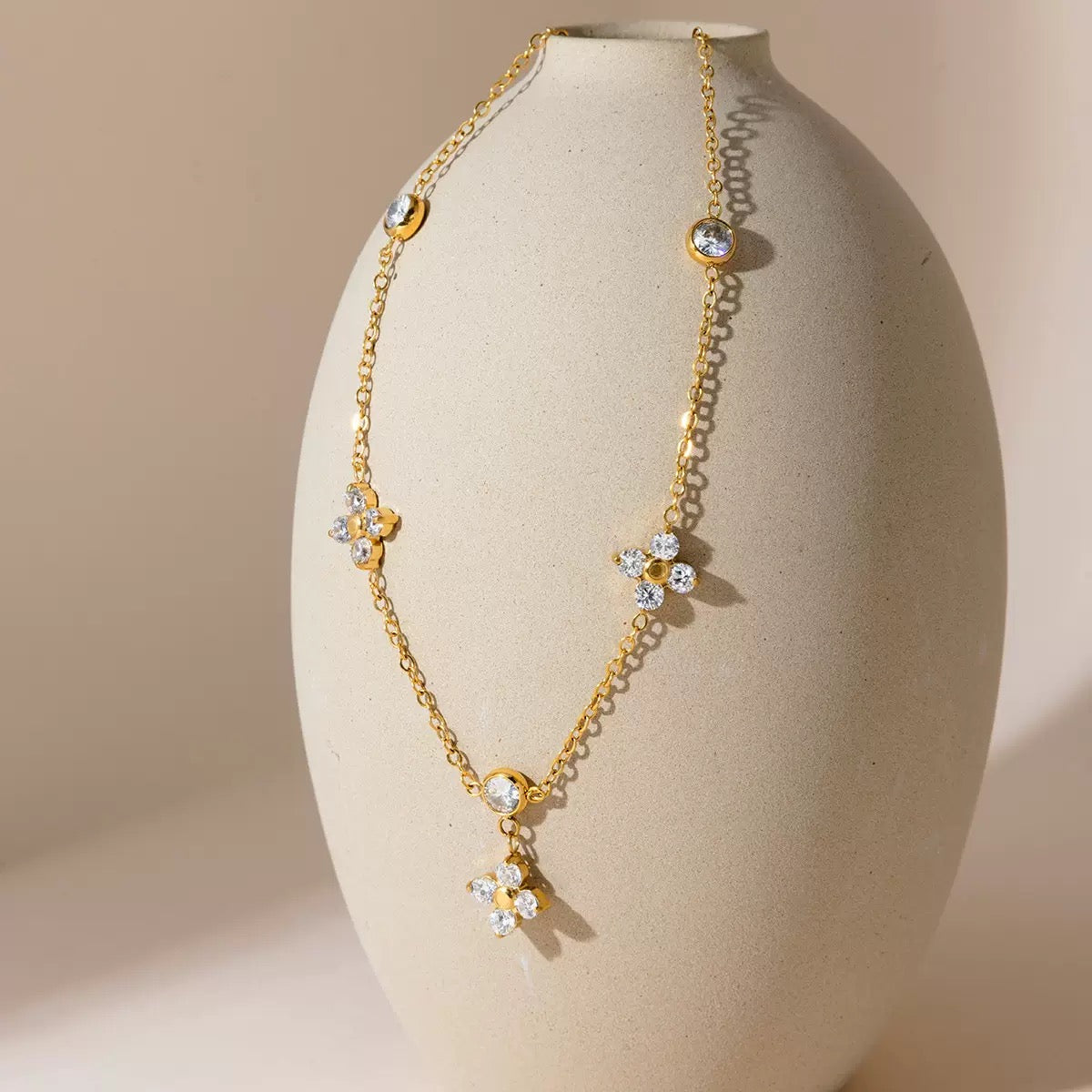 18K Gold Plated Lucky Four-Leaf Clover Necklace with CZ