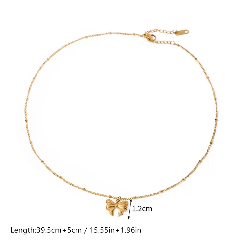 Gold Bow Pendant Necklace, Dainty Gold-Tone Ribbon Necklace for Women