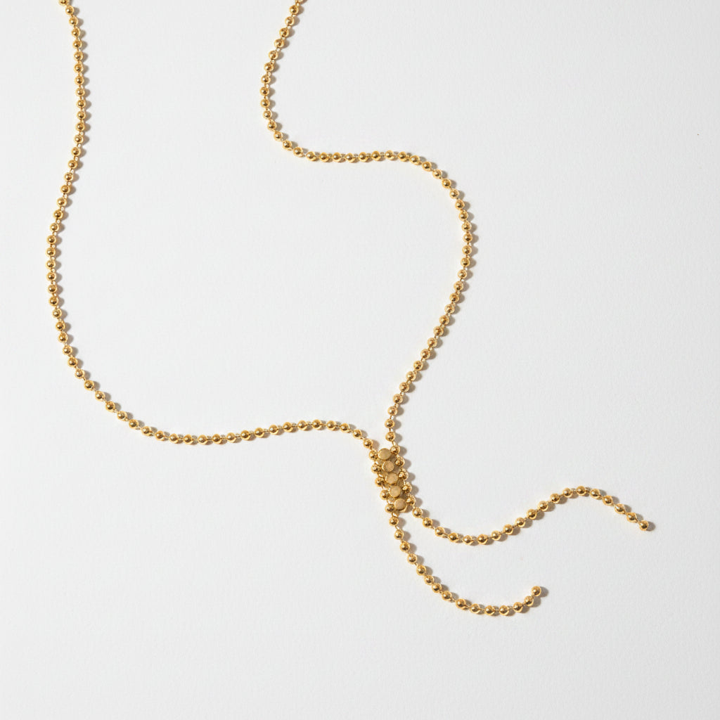 Gold Plated Y-Necklace with CZ Bar & Bead Chain