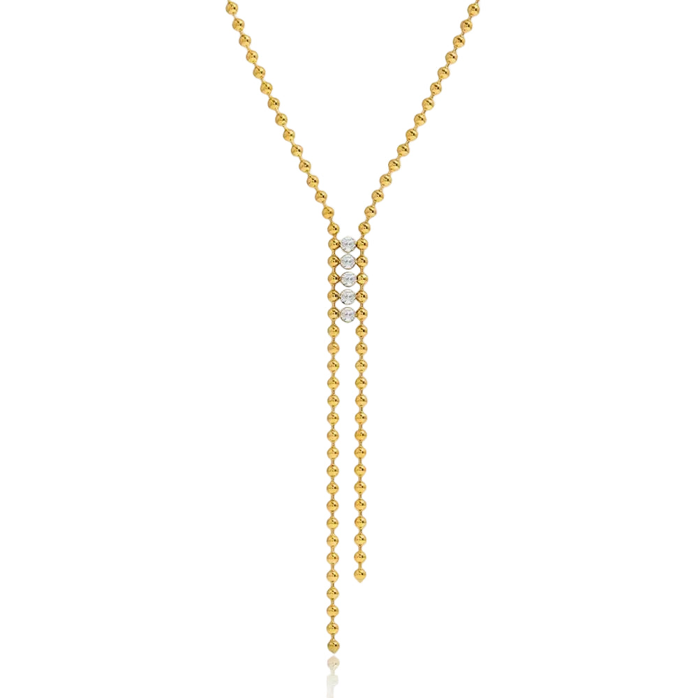 Gold Plated Y-Necklace with CZ Bar & Bead Chain