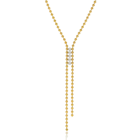 Dainty CZ Y Necklace – 18K Gold Plated Bar Bead Lariat Necklace for Everyday Elegance