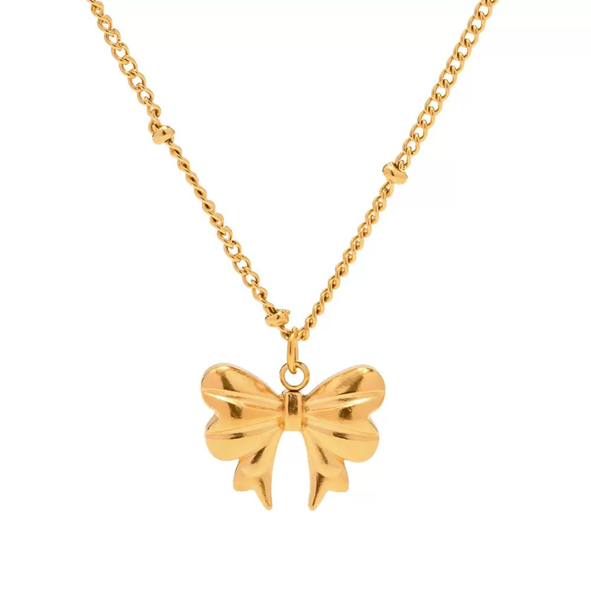 Gold Bow Pendant Necklace, Dainty Gold-Tone Ribbon Necklace for Women