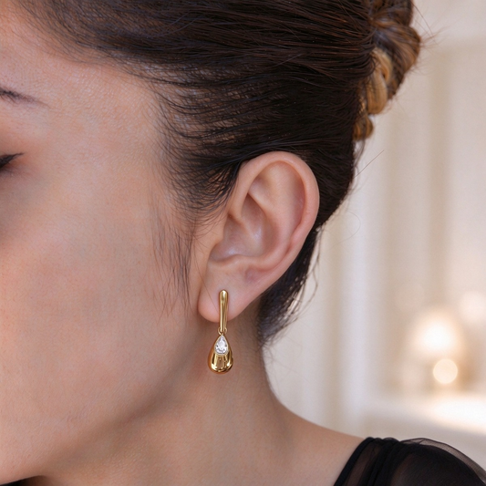 Gold Teardrop Drop Earrings – Minimalist CZ Dangle Earrings