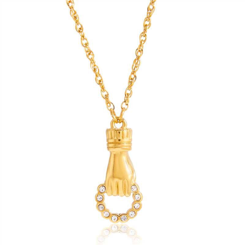 18K Gold Plated Hand Pendant Necklace – Minimalist Symbol Necklace for Women