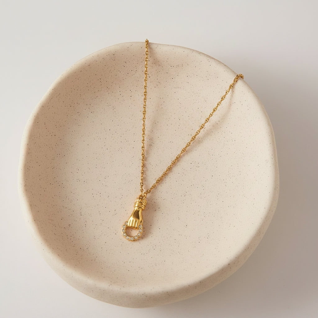 18K Gold Plated Hand Pendant Necklace – Minimalist Symbol Necklace for Women