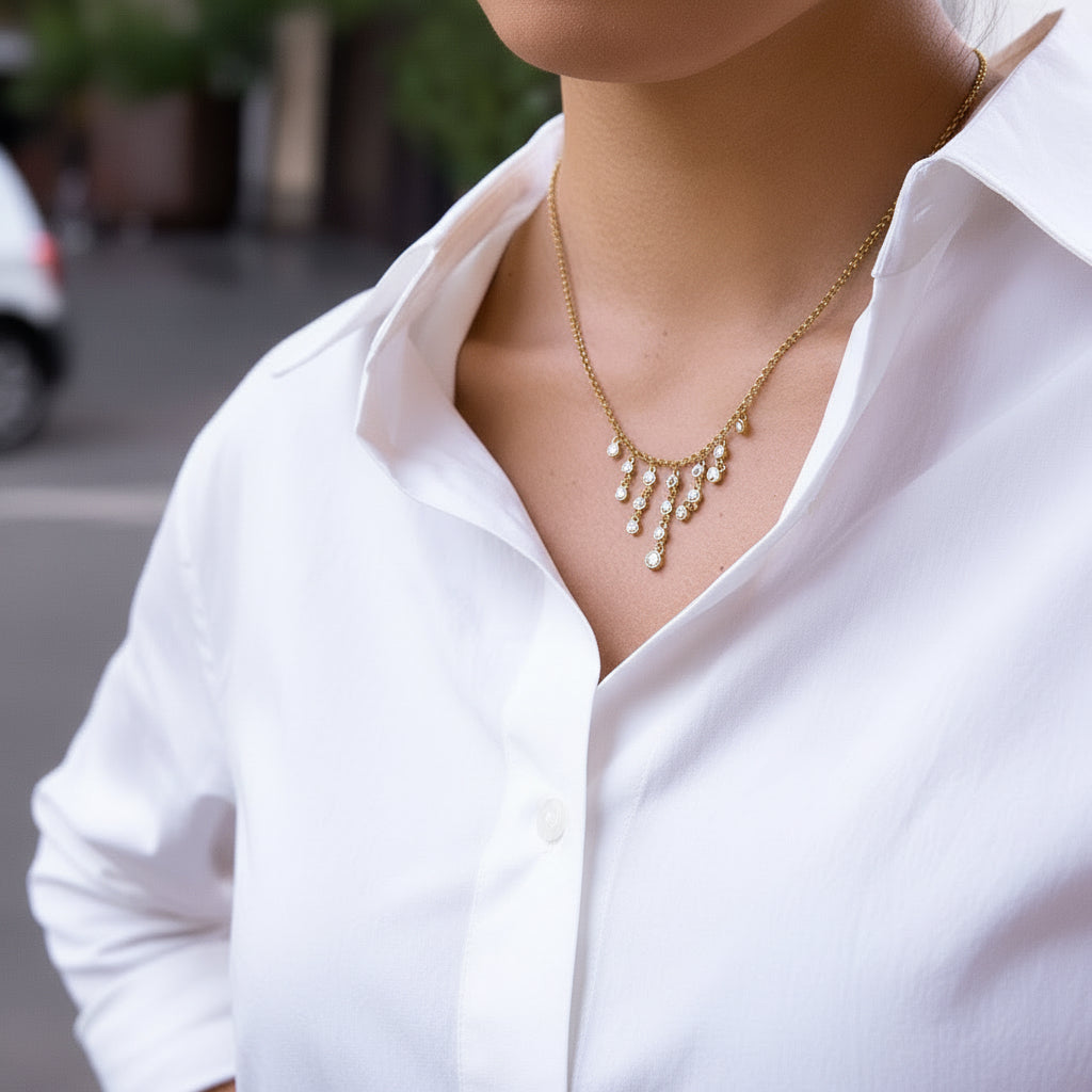 18K Gold Plated  Necklace with CZ Teardrop Dangles