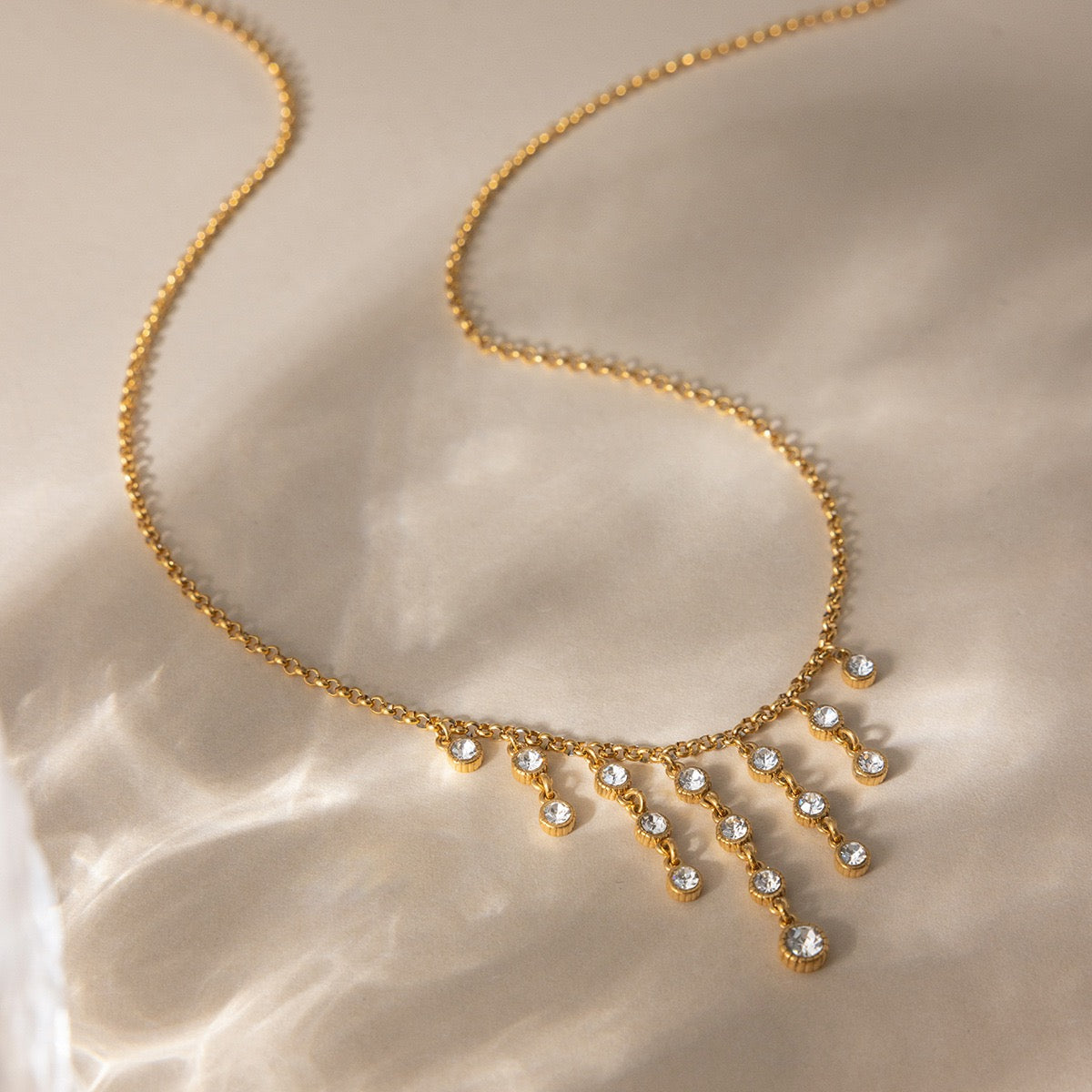 18K Gold Plated  Necklace with CZ Teardrop Dangles