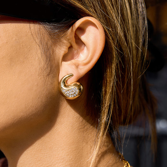 Diamond-Accented Teardrop Stainless Steel Earrings